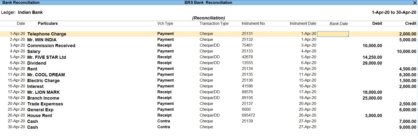 Bank Reconciliation Indian