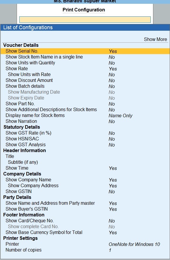 Print Configuration