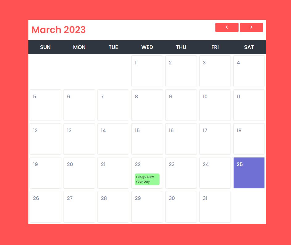 Dynamic Event Calendar Using JavaScript